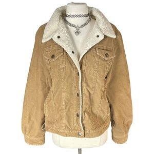 Vintage Marvin Richards Tan Corduroy Jacket Fleece Grunge Trucker Hipster 90s XL